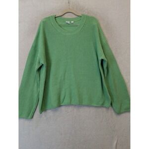 GAP Womens XL Green 100% Cotton Shaker Knit Crew Neck Sweater